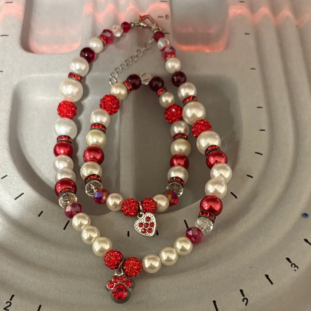 Handmade Beaded Dog Necklace and Matching Owner Bracelet Set - Picture 1 of 9